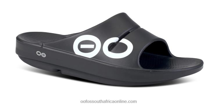 Black White 6882D1 Women's OOahh Sport Slide Sandal OOFOS
